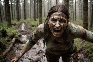 atleta che corre sui monti e nei boschi